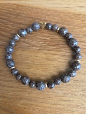 Brown Snowflake Obsidian Beads Bracelet, Stretch Handcrafted